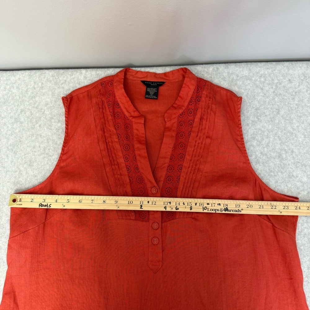 Anne Carson 100% Linen Orange Red Boxy Blouse with Mandarin Collar sz 2X - Picture 6 of 9